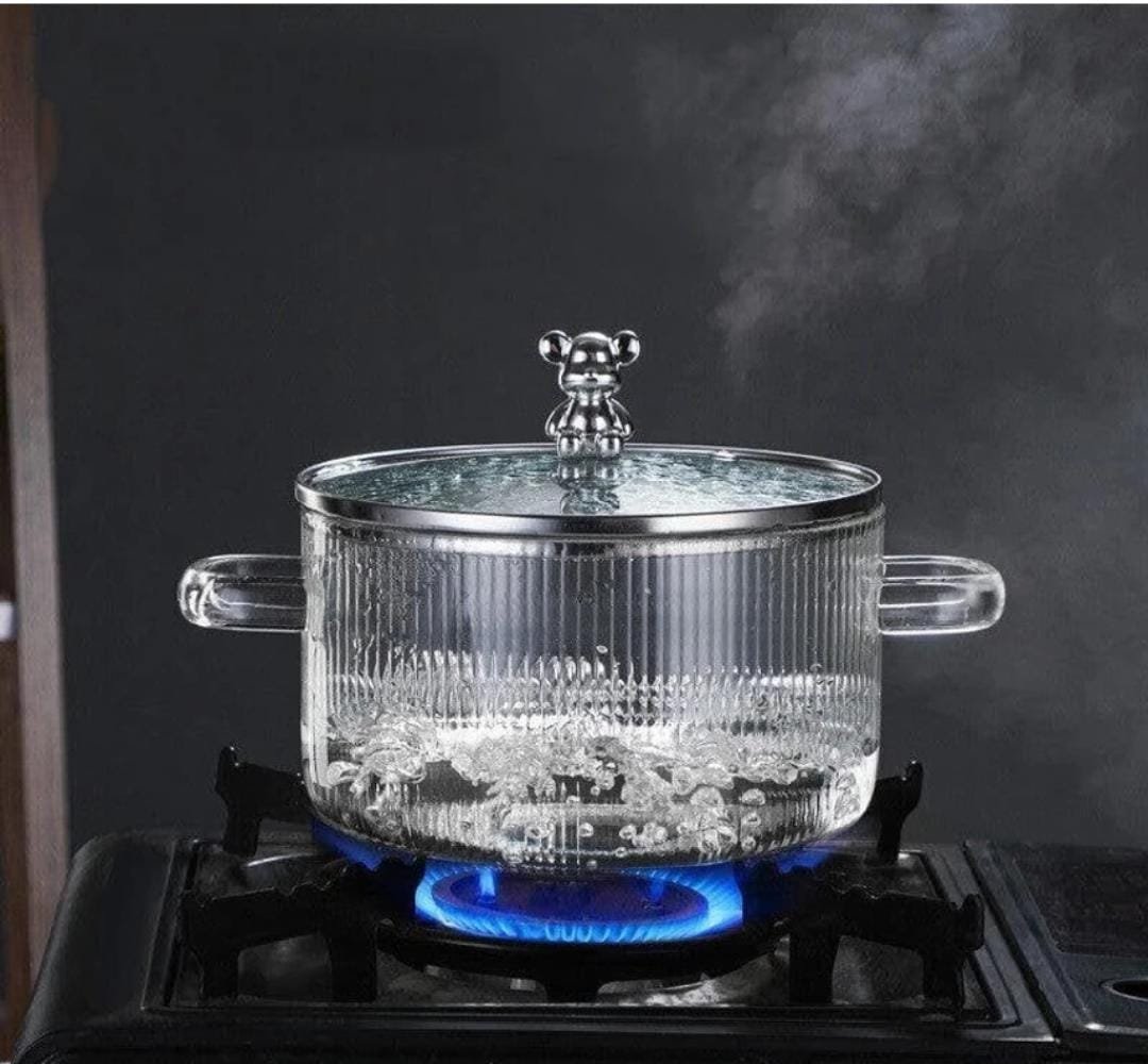 2025/12/1002053051.jpg Esmi®- ✨ *Premium Borosilicate Glass Cooking Pot with Cute Bear Lid* ✨ - Image 1