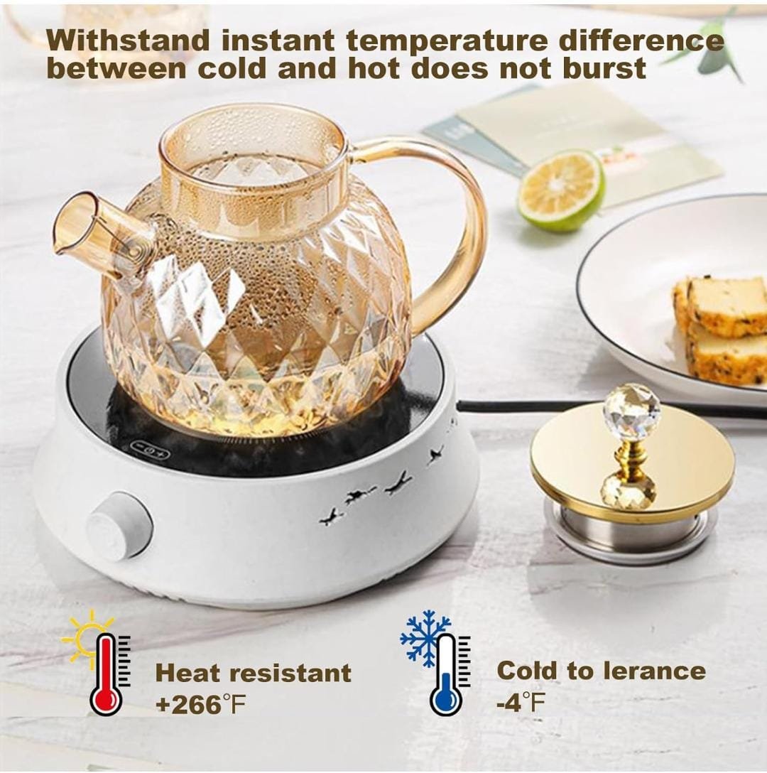 2025/12/1002053055.jpg Esmi®- *Premium - Borosilicate Stove Glassware Teapot- Diamond Cut with Filter* - Image 1