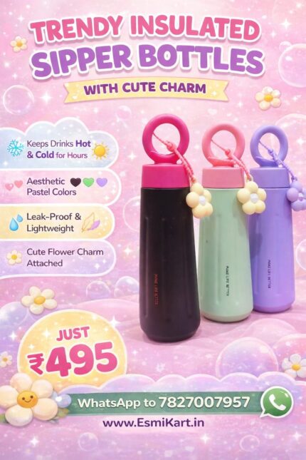 ESMI® - Trendy Insulated Sipper Bottle with Cute Charm