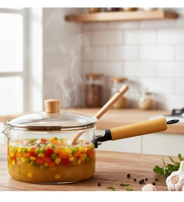 Esmi- *? *Premium Borosilicate Glass Saucepan - Wooden Handle*