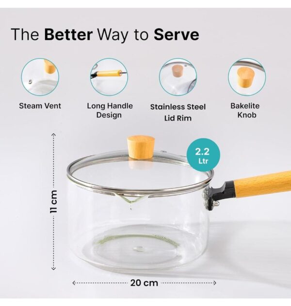 Esmi- *? *Premium Borosilicate Glass Saucepan - Wooden Handle*