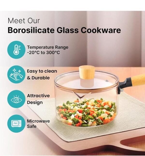 Esmi- *? *Premium Borosilicate Glass Saucepan - Wooden Handle*