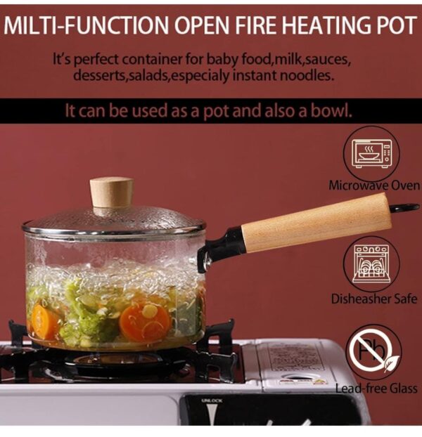 Esmi- *? *Premium Borosilicate Glass Saucepan - Wooden Handle*