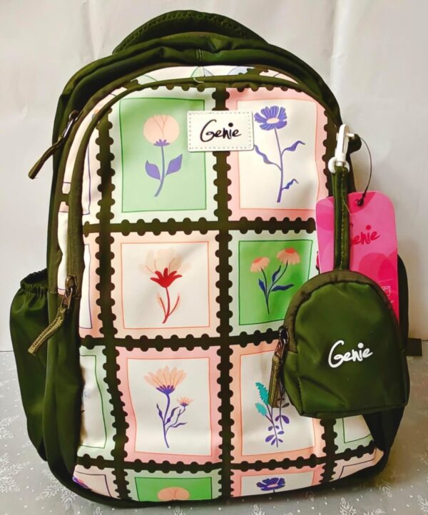 Esmi- *Genie 18 Inch School Bag with Pouch Keychain ? Floral*