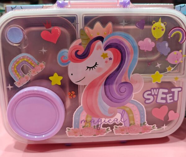 1002406426.jpg Esmi- Premium Stainless Steel Kids 3 section Lunch Box with Chutney Box & Cutlery ??