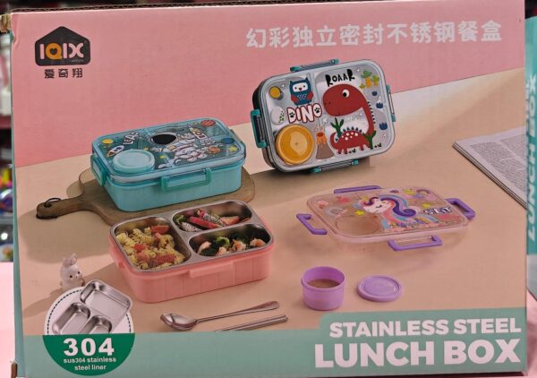 1002406428.jpg Esmi- Premium Stainless Steel Kids 3 section Lunch Box with Chutney Box & Cutlery ??