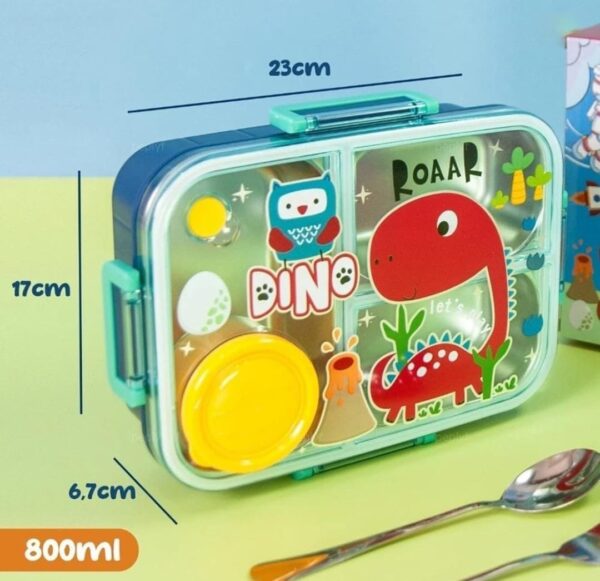 1002406429.jpg Esmi- Premium Stainless Steel Kids 3 section Lunch Box with Chutney Box & Cutlery ??