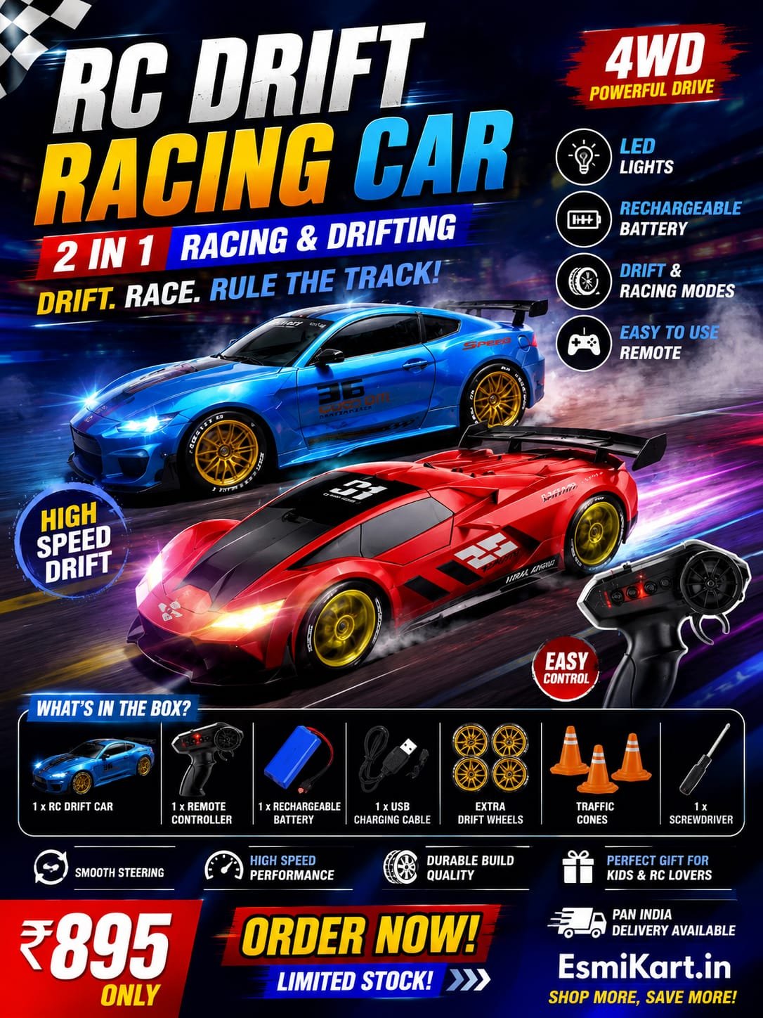 🚗 RC Drift Racing Car – 2 in 1 | 4WD 🔥