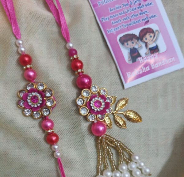 Esmi- *Flower Studded Rakhi & Lumba set*