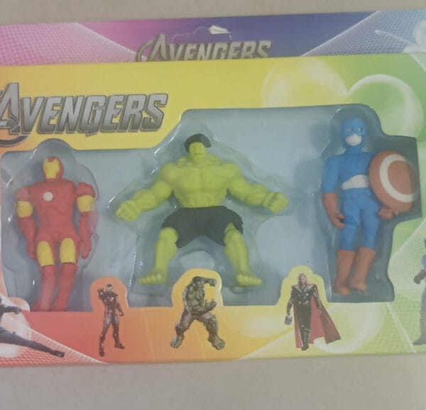 Esmi *Avengers Eraser Set of 3 pc* Size Aprox 3" figure, Erasers, Box packing.