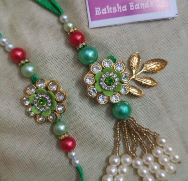 Esmi- *Flower Studded Rakhi & Lumba set*