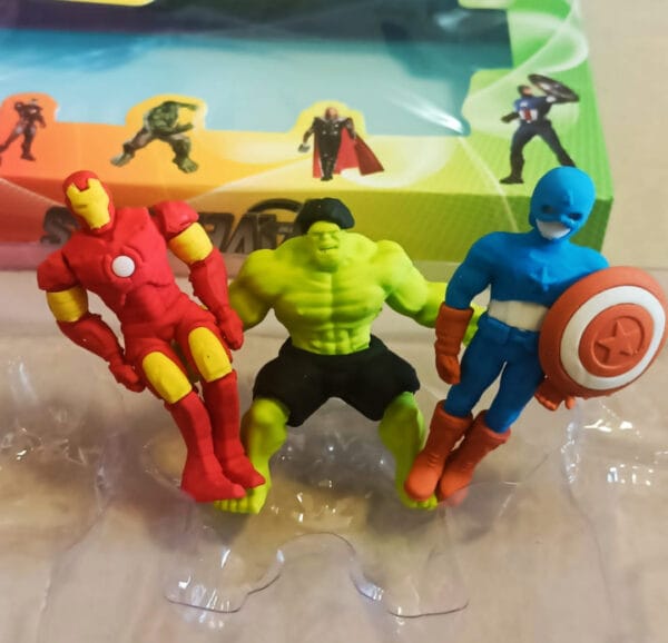 Esmi *Avengers Eraser Set of 3 pc* Size Aprox 3" figure, Erasers, Box packing.
